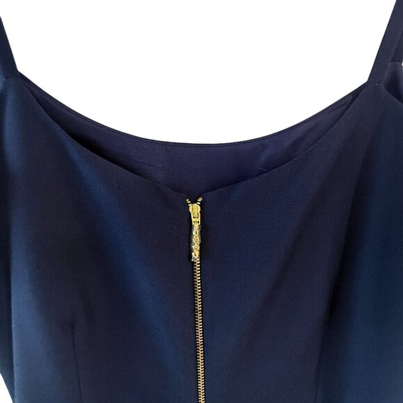 Kate Spade Size 4 Talitha Navy Blue Ruffle Hem Dress Slim Bow Belt Sleeveless - Picture 12 of 15